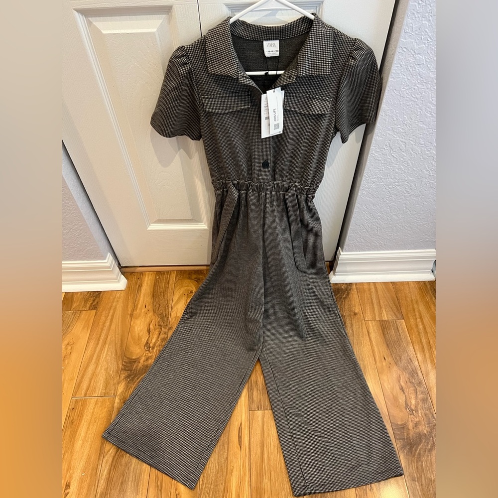 Zara Houndstooth One-Piece Jumpsuit Girls Size 13-14
